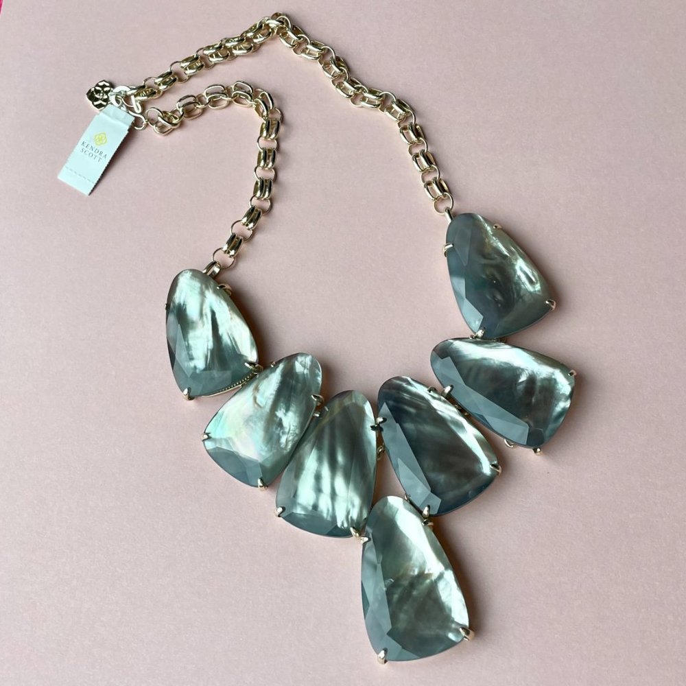 NWT Kendra Scott Harlow Necklace Grey Illusion 14k Gold Plated - Picture 11 of 11